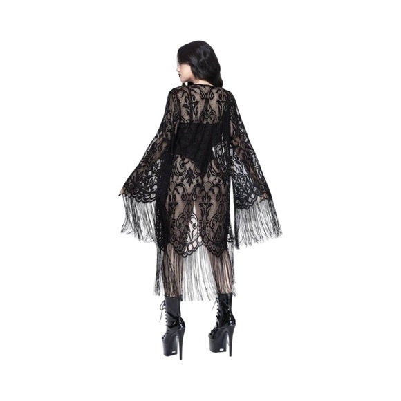 Gothic Floral 2 piece lace body suit and lace cover up (8/10 Large) - Picture 4 of 10